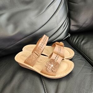 Brown Pleather Sandals